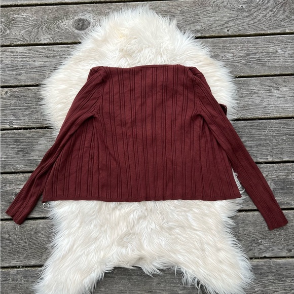Rust Ribbed Zip Up Sweater Cardigan - Picture 5 of 7